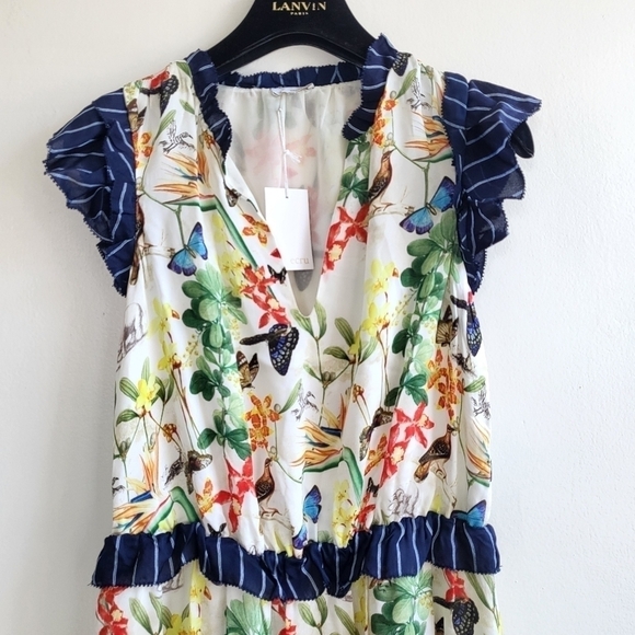 New Ecru Larson Ruffle Tiered Bird Of Paradise Midi Dress Style 6311WT NWT XS - Picture 7 of 13